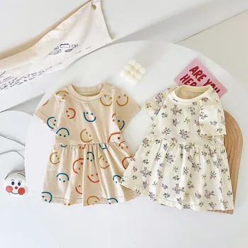 Cotton Baby Girls Summer Dress 5 Sanlutoz Short Sleeve Summer Baby Dress Cute Pattern Casual Kids Girls Clothing Dress Cotton 5