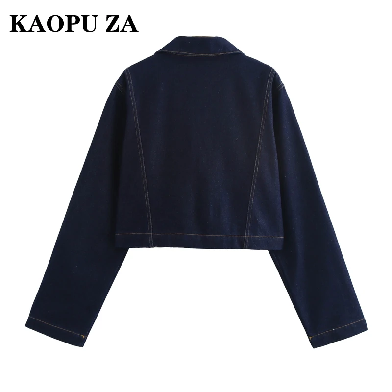 KAOPU ZA 2024 New Autumn Women's Fashion Denim Shirt Long Sleeve V-Neck Versatile Pocket Decoration Casual Jacket