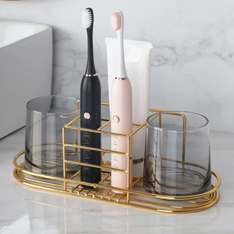 1 PCS Gold Wall Mounted Bathroom Razors Storage Rack Home Toothpaste Toothbrush Holder Ventilated