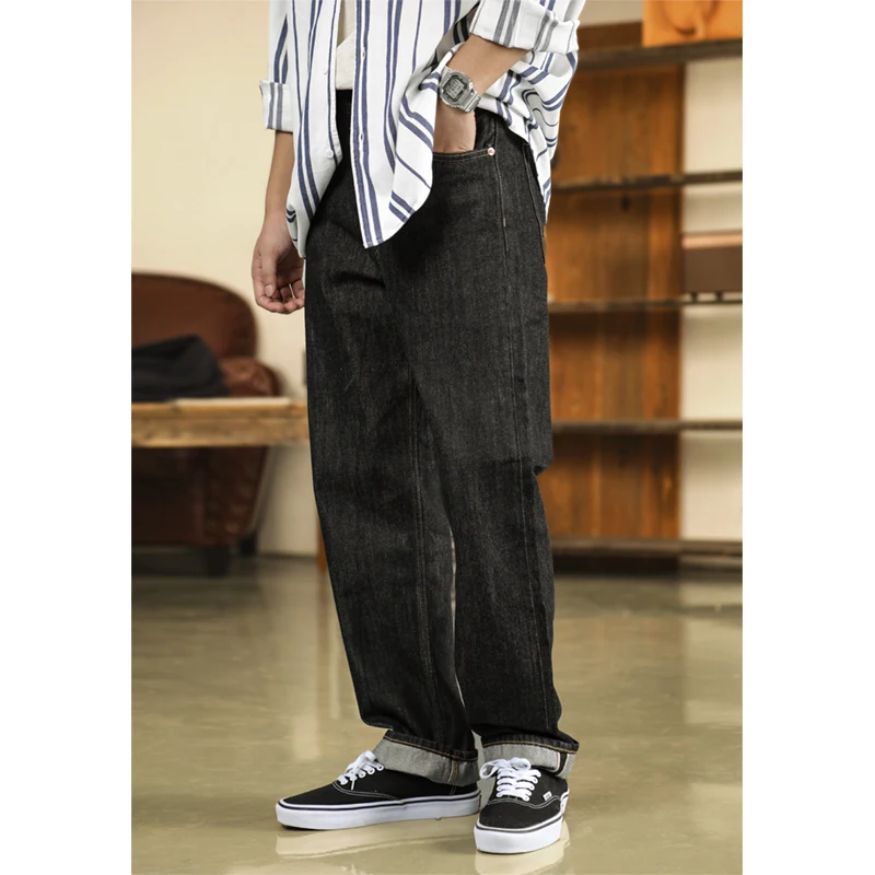 

MBBCAR Original Design Slim Fit Casual Denim Jeans 4O Versatile Lightweight Heavy Ear Red Denim Straight Leg Pants
