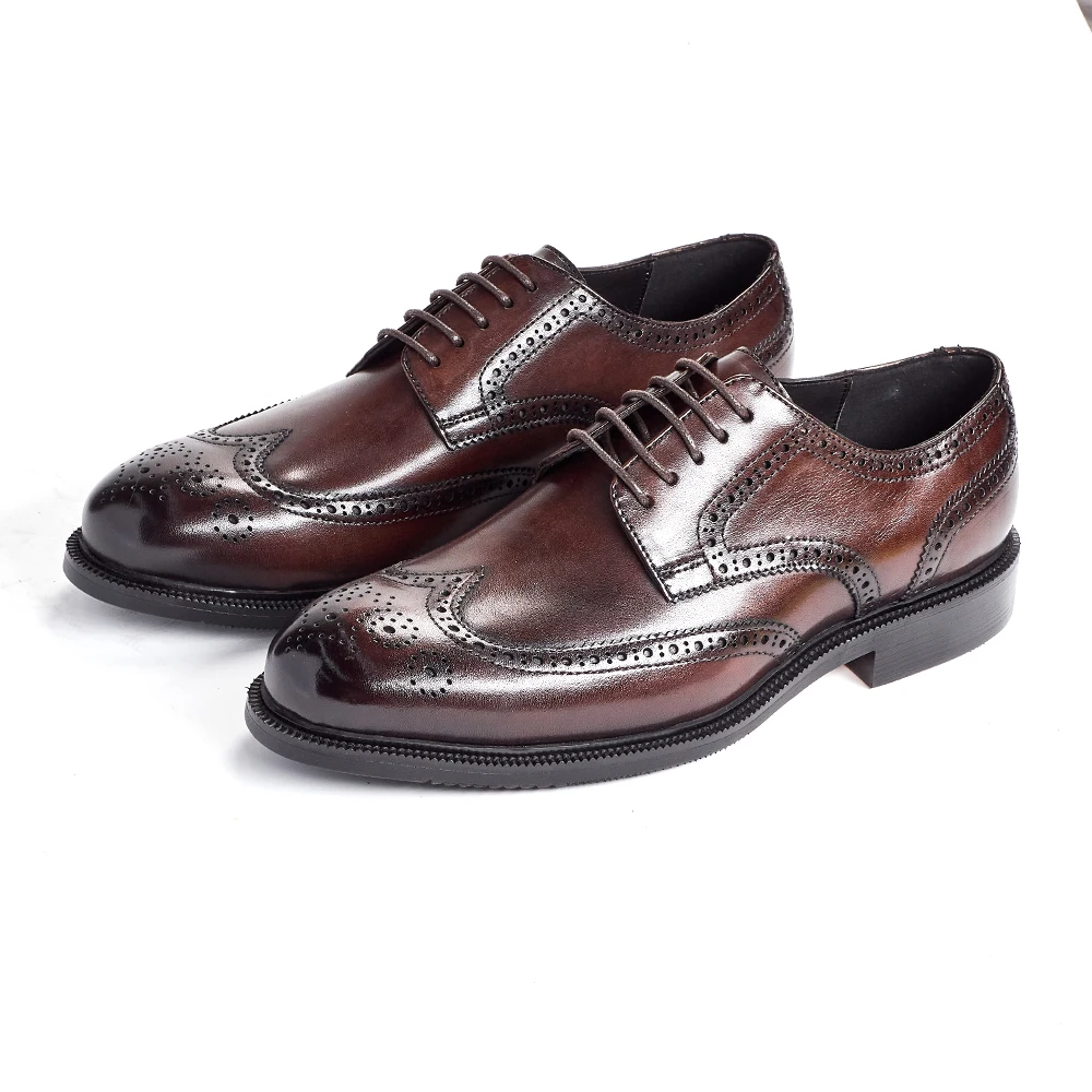 

Мужские туфли-броги дерби из натуральной кожи, винтажный британский дизайн с кончиками крыльев для деловых свадеб, официальных мероприятий, прочная подошва