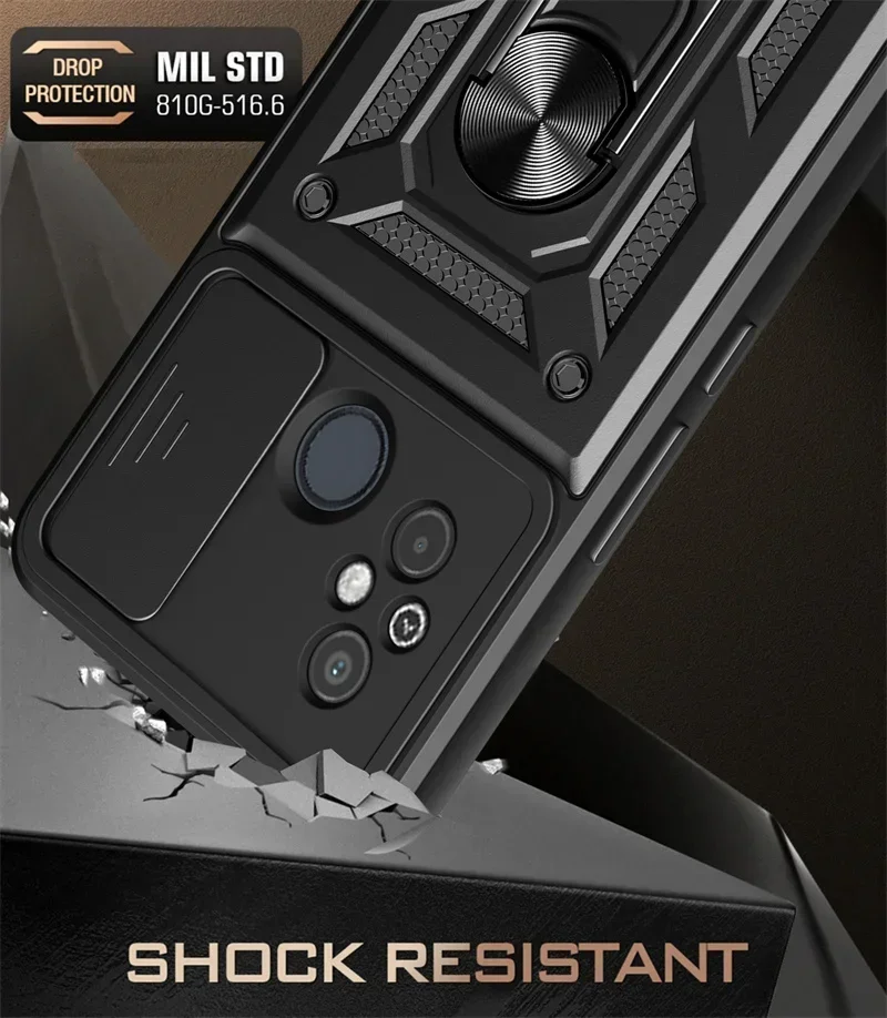 For Xiaomi Redmi 12C Case Shockproof Armor Ring Holder Phone Cases For Xiaomi Redmi 12C 12 C Redmi12C Slide Lens Protect Cover