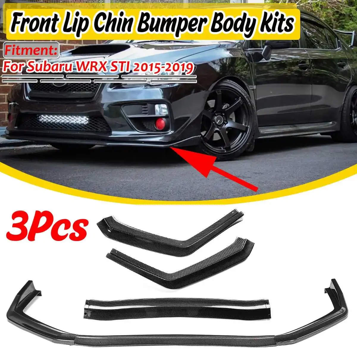 

3Pieces Car Front Bumper Splitter Lip Chin Spoiler Diffuser Bumper Body Kits Protector Guard Cover For Subaru WRX STI 2015-2019