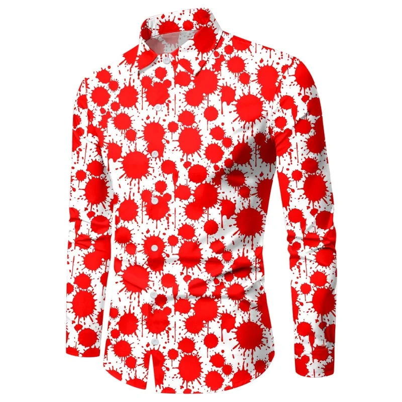 New Men's Halloween Blood Stain Lapel Long Sleeve Shirt One Piece Dropshipping