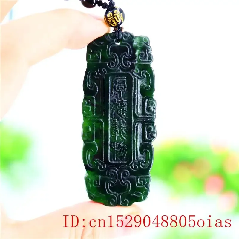 Jade Scripture Pendant Necklace Carved Natural Jewellery Gifts Charm Amulet Chinese Black Green Fashion