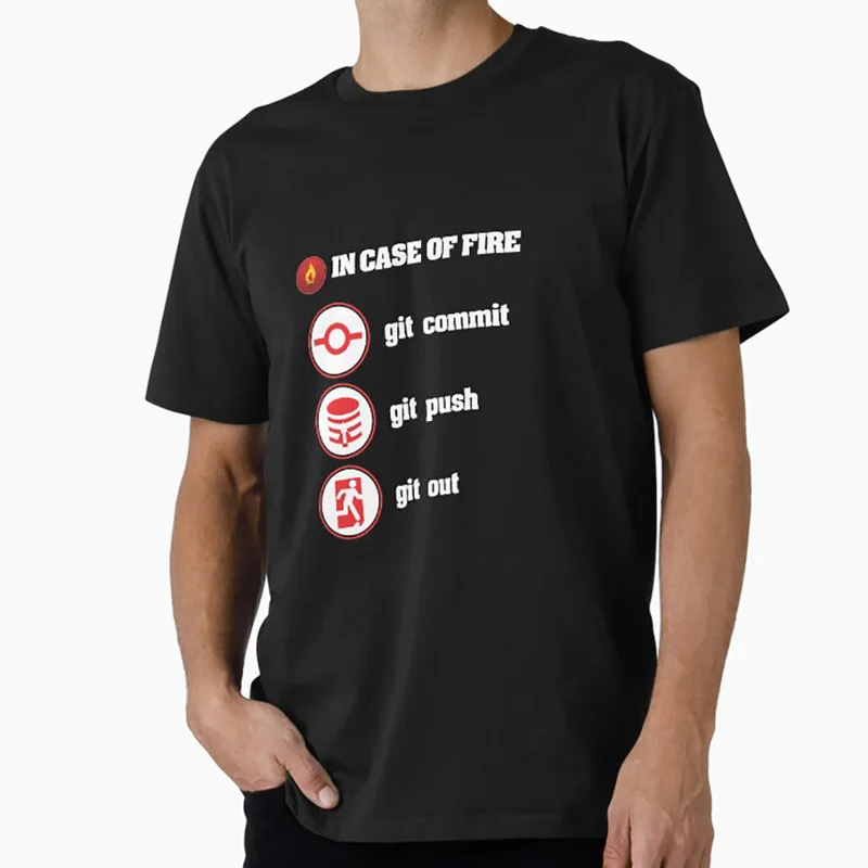 In Case Of Fire Git Commit Git Push Git Out Graphic T‑Shirt for Programmer Software Engineers Geek IT Developer Fan Gift Tees