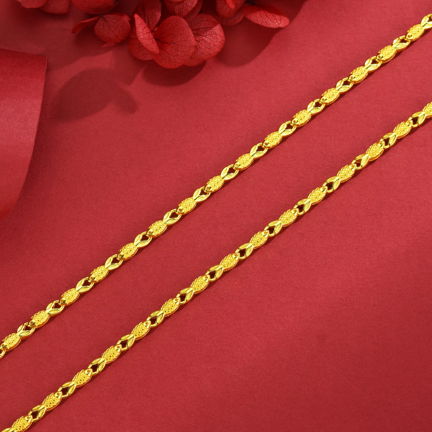 Luxury 24K 9999 Pure Gold real gold Women's Small Carp Necklace Small Fish Tail Clavicle Chain