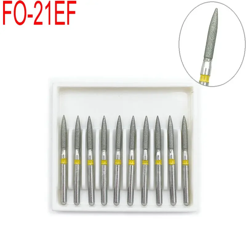 10pcs Dental Diamond Burs Drill Flame Ogival End Type Diamond for High Speed Handpiecess Medium FG 1.6mm FO-21EF