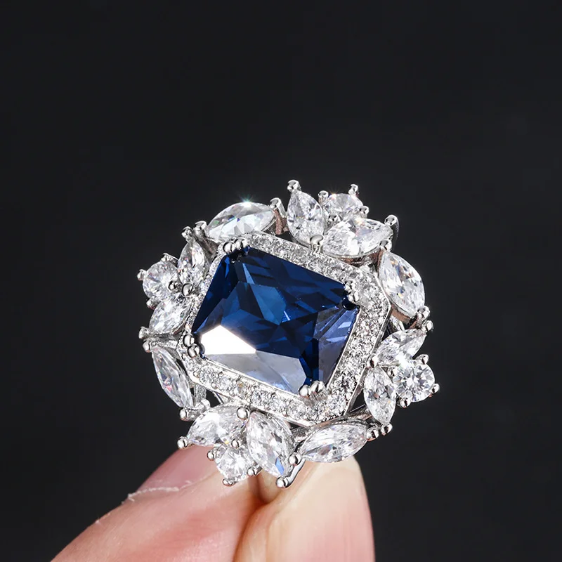 genuine Luxury brand real jewels female color treasure fashion blue corundum imitation Tanzanian Blue Ring Jewelry high quality