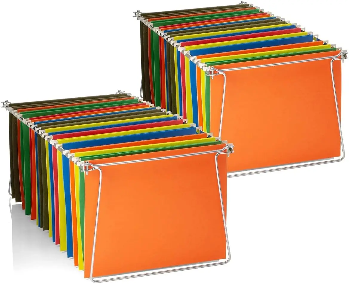 

Adjustable Steel Hanging File Frame for 24-27" Spaces, Letter Size Organizer Set of 2 for Desks & Cabinets
