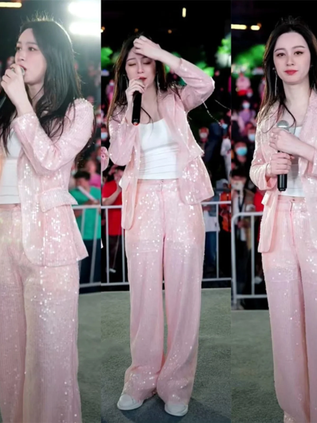 Pink Sequin Stage Performance Suit Thin Summer Women's Singer Broadcasters Jazz Dance Wedding Celebration Custom Made Costume