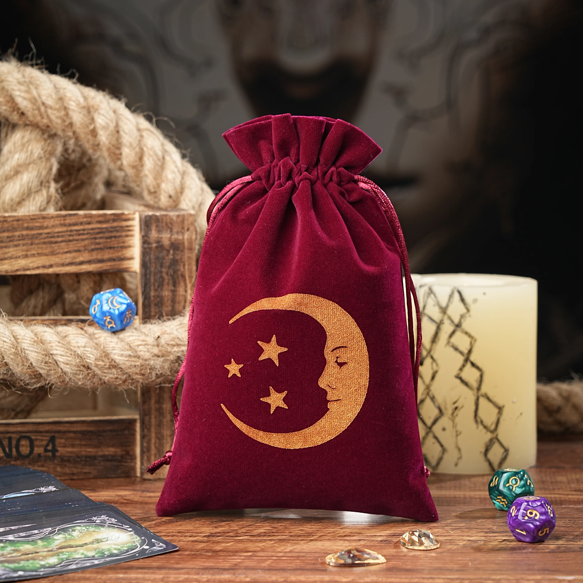 1pc Velvet Moon Phase Tarot Storage Bag Board Game Cards Drawstring Package Witchcraft Supplies for Altar Tarot Pouch Dice Bag