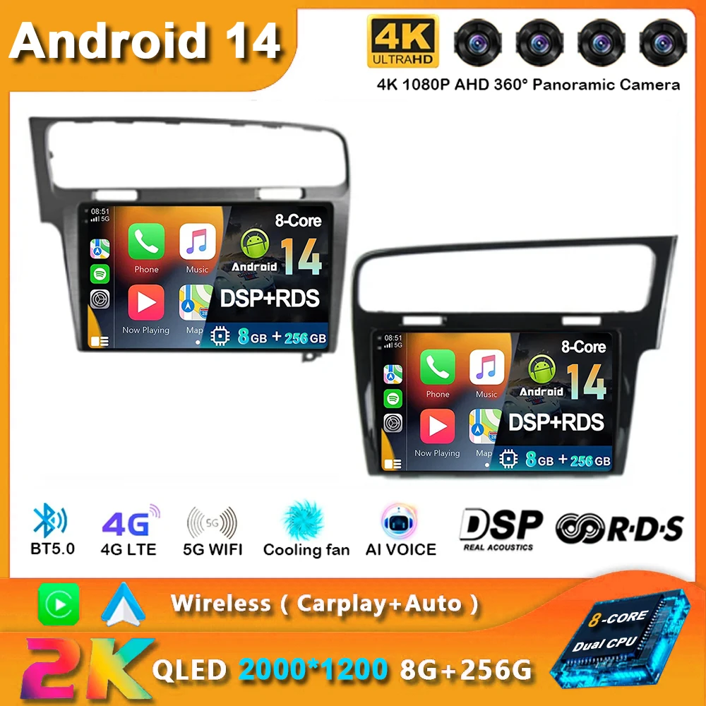 

Android 14 Car Radio Carplay For Volkswagen VW Golf 7 MK7 GTI 2012 - 2021 Right Hand Drive RHD Auto Stereo Video Player 2 din