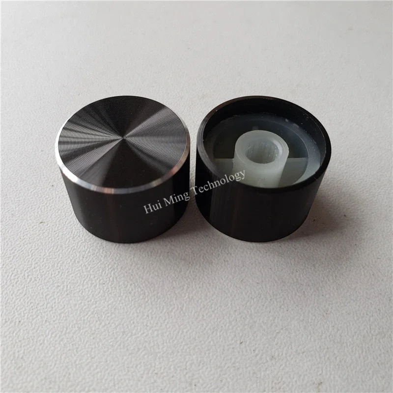 Kenop plastik aluminium 10 buah, untuk tombol potensiometer laci 22*15mm poros O hitam, penyesuaian kontrol Volume Encoder HIFI