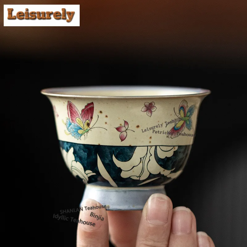 

75ml Caramel Glaze Butterfly Dance Lily Teacup Zen Tea Bowl Water Jug Tea-tasting Personal Cup Chazhan Master Cups Gift Supplies