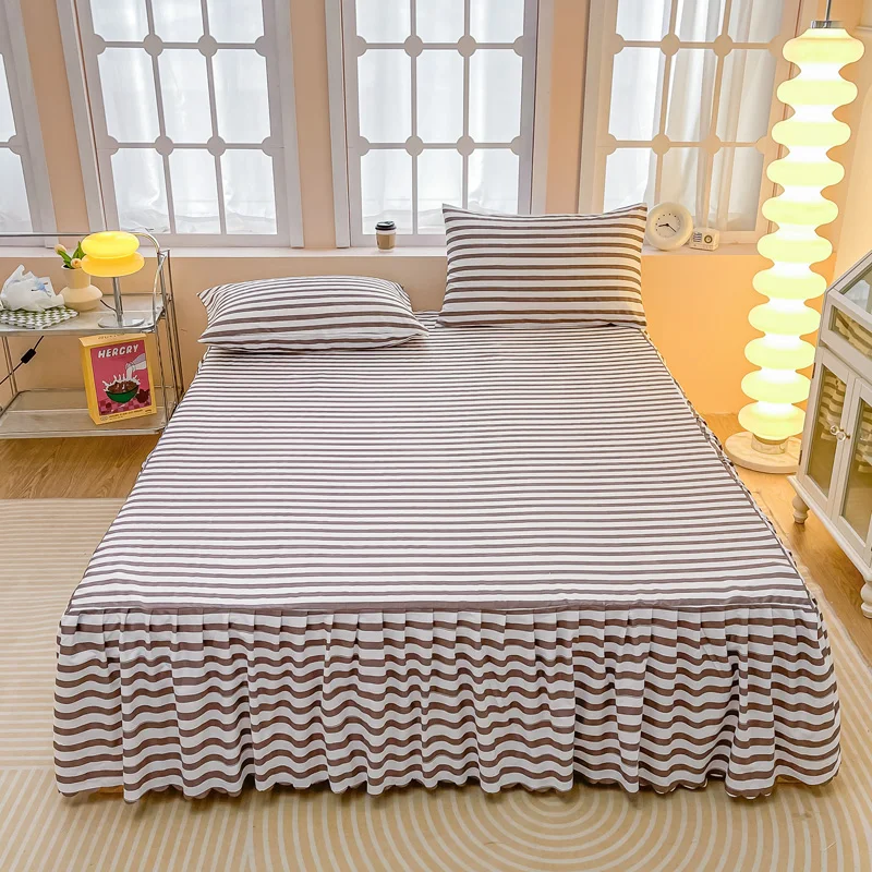 Coffee Striped Bed Skirt 14