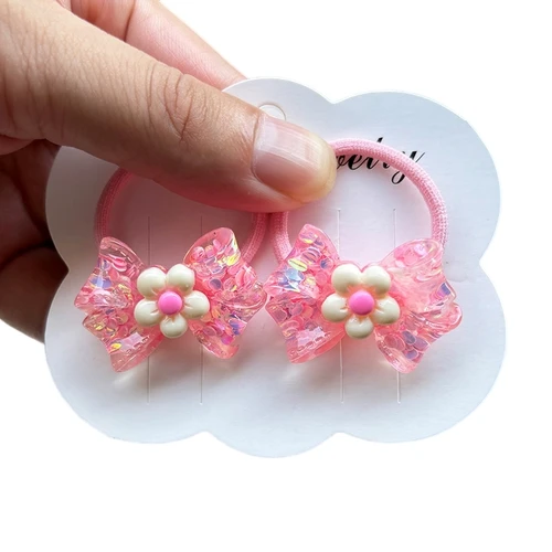 Imagen 2 del producto Diademas elásticas con lazo de flores brillantes para niña, accesorios para el cabello de princesa, lazos para el pelo para bebé, 2 piezas