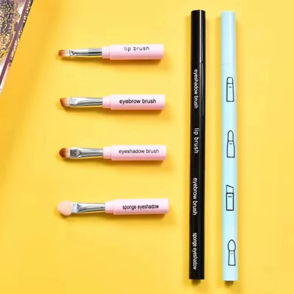 Travel Size 4 In 1 Makeup Brush Portable With Plastic Handle Eyeshadow Lip Brush Multi-use Makeup Tool