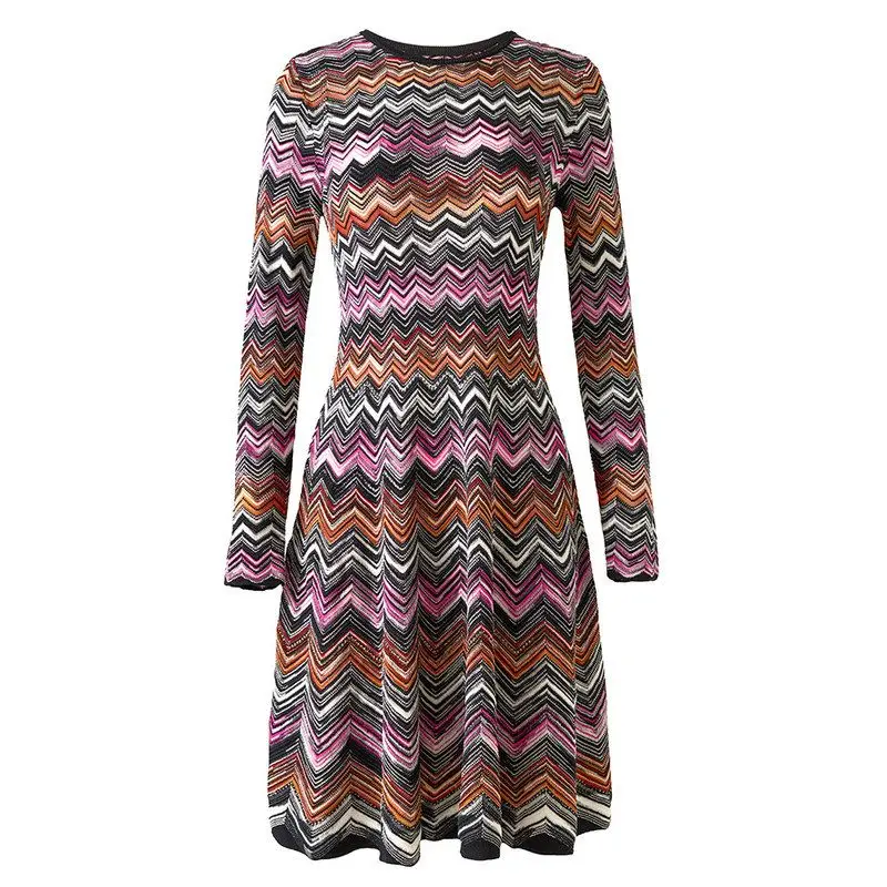

Knitted round Neck Long Sleeve Dress Sexy Split Midi Dress Women's Fashion High Elasticity Bodycon Dress Citywalk Spring Autumn