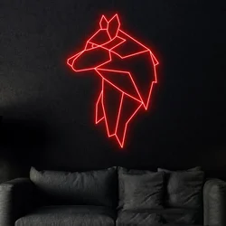 Wolf Geometric Neon Sign Home Bedroom Wall Art Decor Wolf Led Light