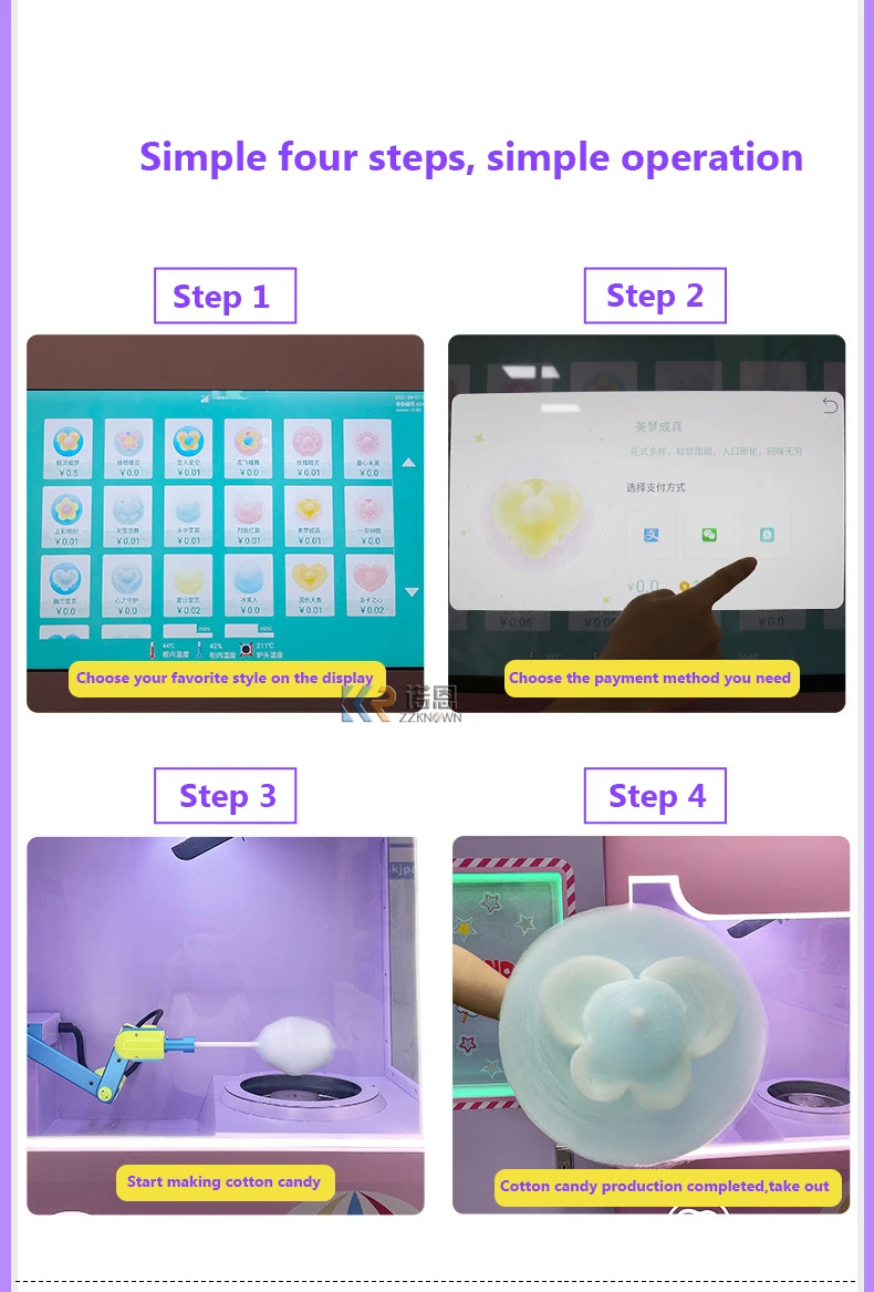 Commercial Cotton Candy Floss Making Machines Robot Arm Sugar Making Trade Fully Automatic Cotton Candy Vending Machine