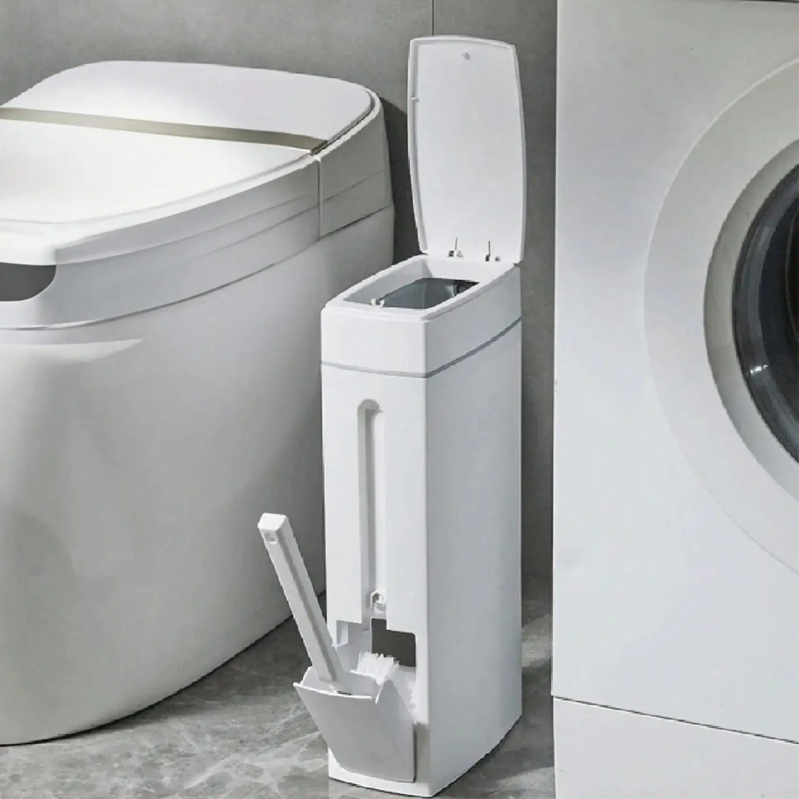 Mülleimer für Badezimmer, Spalt, platzsparend, Presse, Mülleimer mit Toilettenbürste, schmaler Mülleimer, Mülleimer