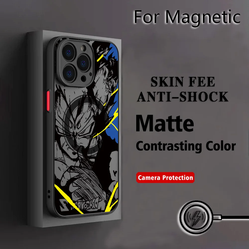 Phone Case for iPhone 17 16 15 14 13 12 11 Pro Max Mini XR XS X Plus Matte Magnetic Back Cover Cool Goku Anime Dragons Balls