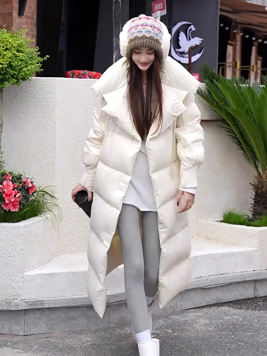 Faionable Thiened Fce forrado blanco Du down Jaet abrigo de invierno para mujer cuello grande todo combinado Sli nueva llegada