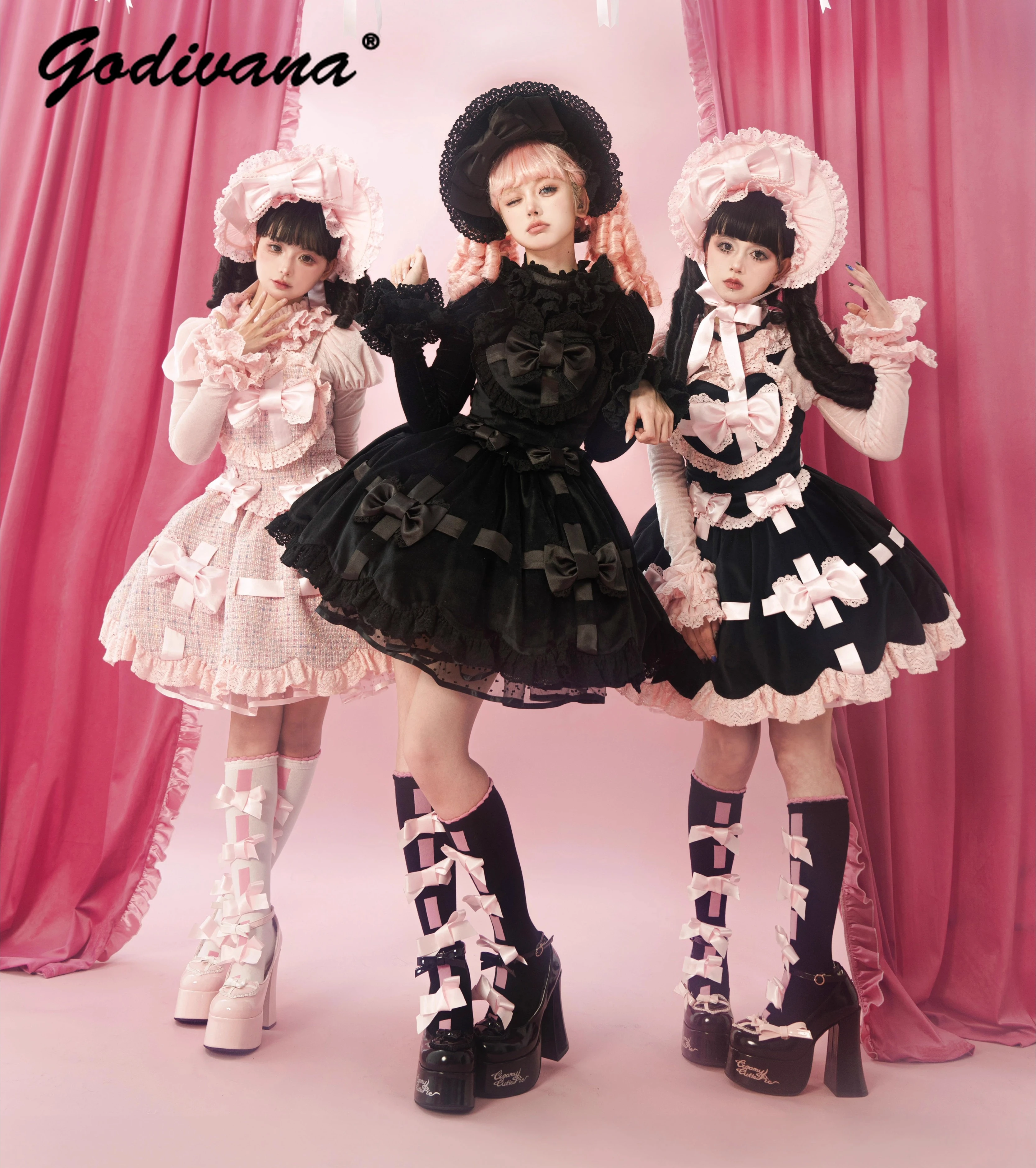 

Original Design Lolita Dress Set Spring and Autumn Cute Girl Women's Stand Collar Long Sleeve Shirt Top Bow Suspender Jsk Dress
