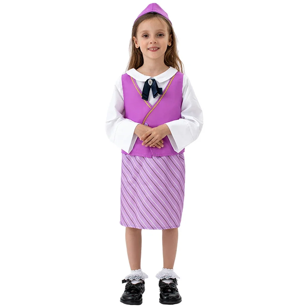 Toddler Flight Attendant Costume Airline Air Hostess Kids Pilot Cosplay Uniform Child Fancy Dress for Girls Stewardess Costumes