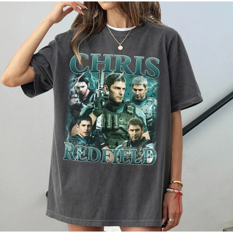 Camiseta con estampado de Chris Redfield Gaming para mujer, Top de tendencia a la moda, camiseta de manga corta Unisex de algodón puro para primavera/verano