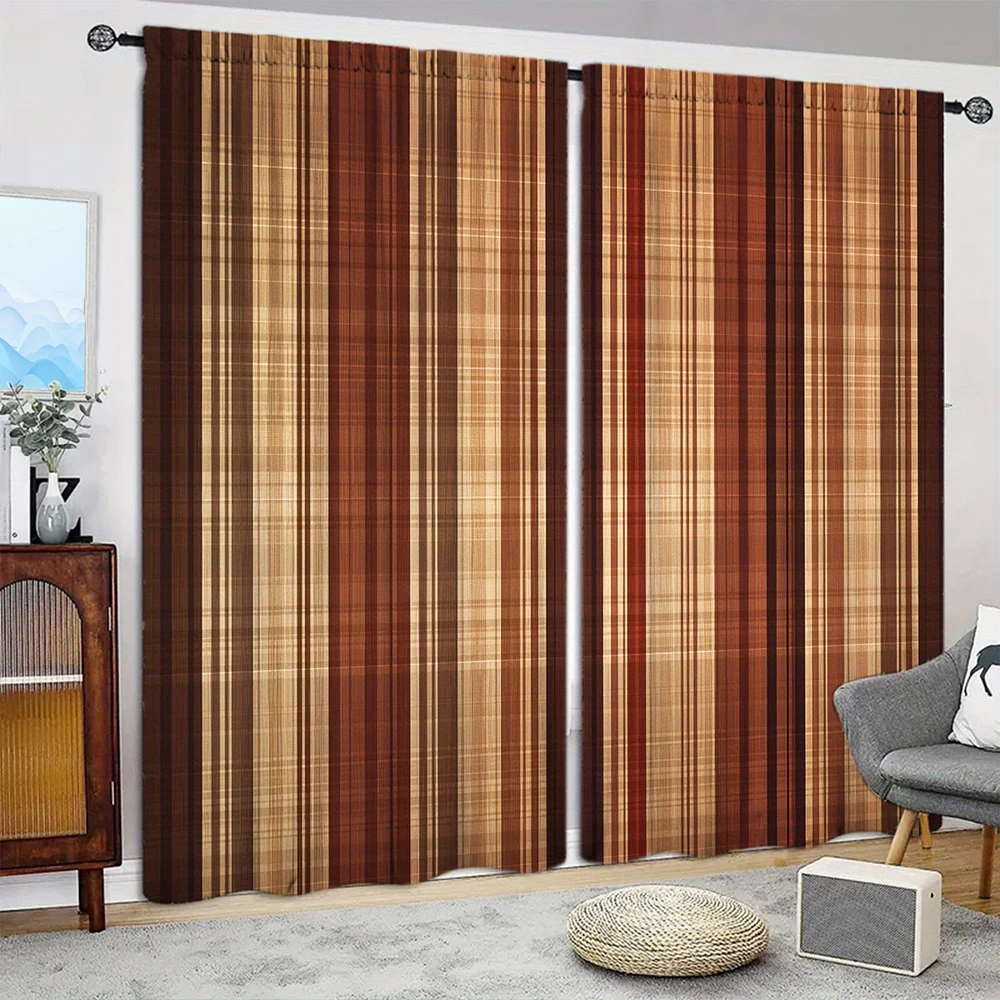 2pcs Retro Art Brown Printed Curtain for Home Decor - Rod Pocket Window Treatment for Bedroom, Office, Kitchen and  Living Room