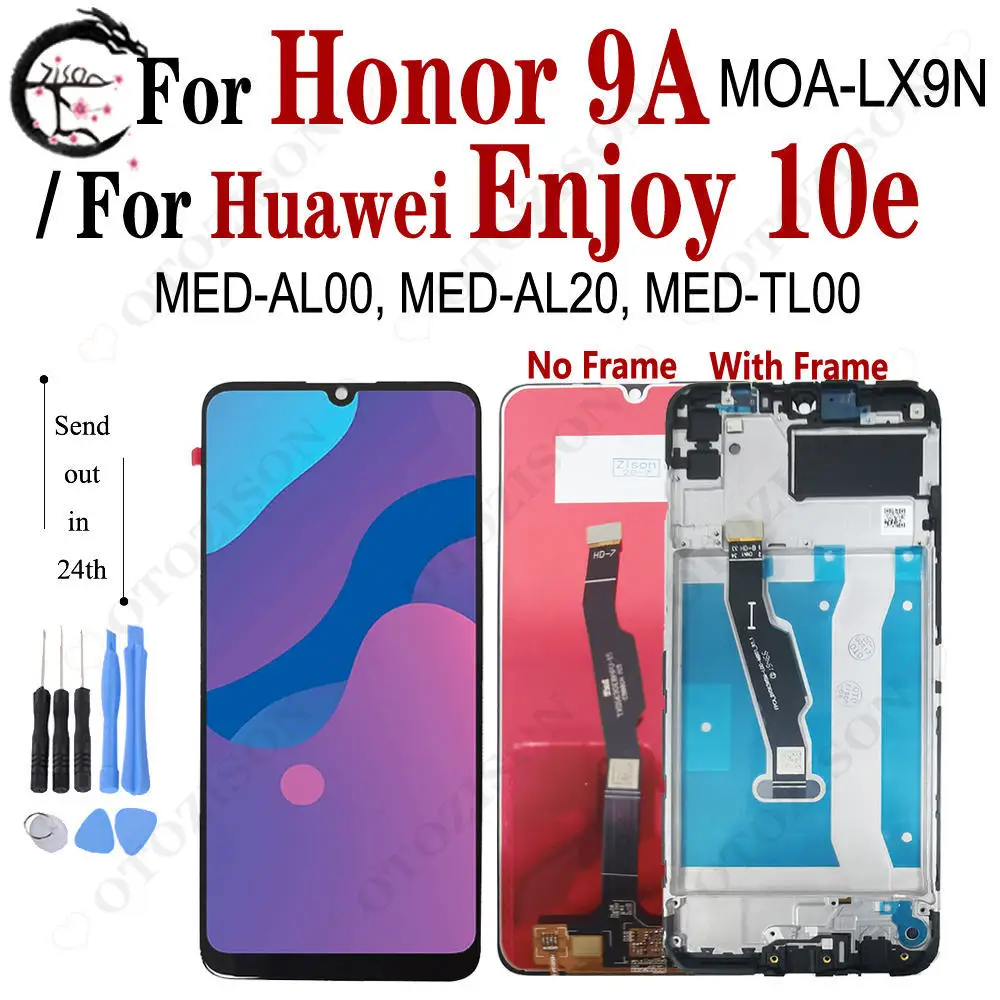 ЖК-дисплей с рамкой для Huawei Honor 9A LCD MOA-LX9N Enjoy 10e, дисплей с сенсорным дигитайзером в сборе, сменный дисплей для Honor9A