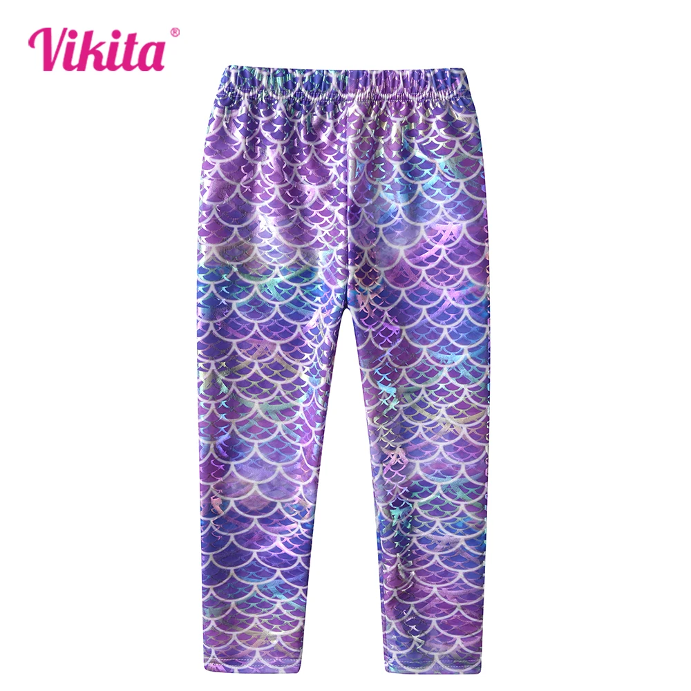 

VIKITA Kids Mermaid Print Leggings Girls Performance Birthday Party Princess Trousers Kids Skinny Pencil Pants Kids Clothes 3-12