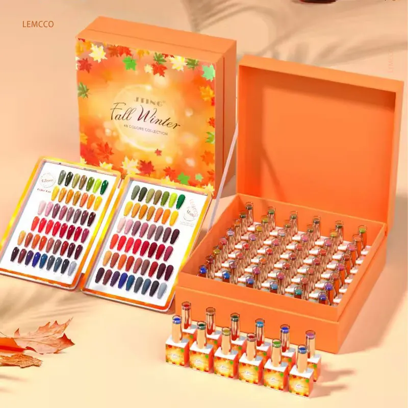 Jting คอลเลกชั่นสีเจลทาเล็บ48สีพร้อมสมุดสีฟรีเจลยูวี15มล. สำหรับฤดูใบไม้ร่วงฤดูหนาว