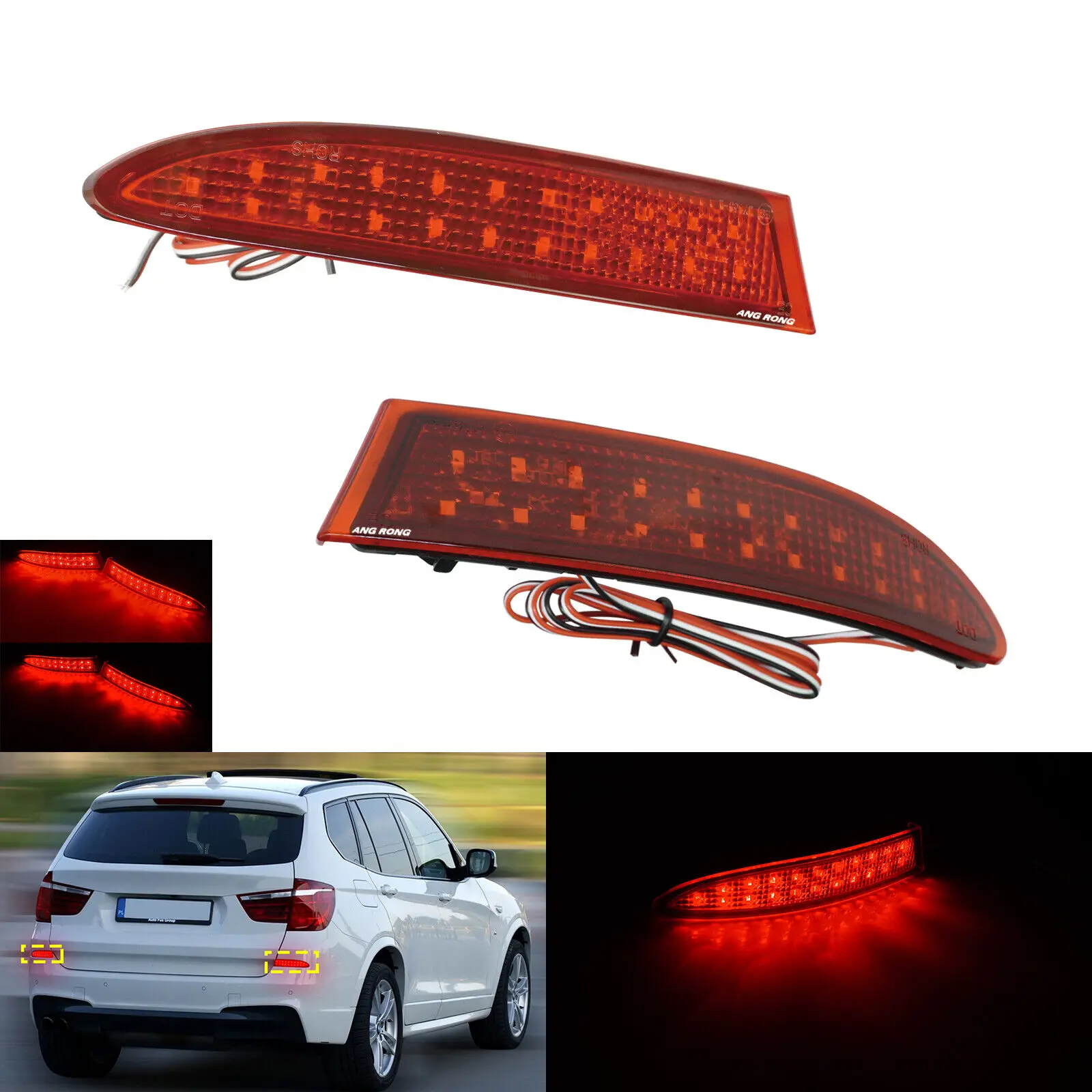 Red LED Rear Bumper Reflector Brake Light For BMW X3 F25 2011-14 M Sport 2014-17