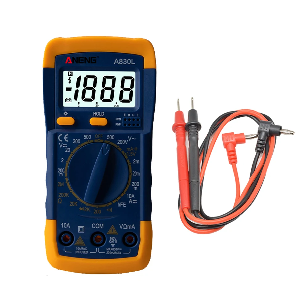 LCD Digital Multimeter A830L AC DC Voltage Diode Freguency Multitester Current Tester Luminous Display with Buzzer Function