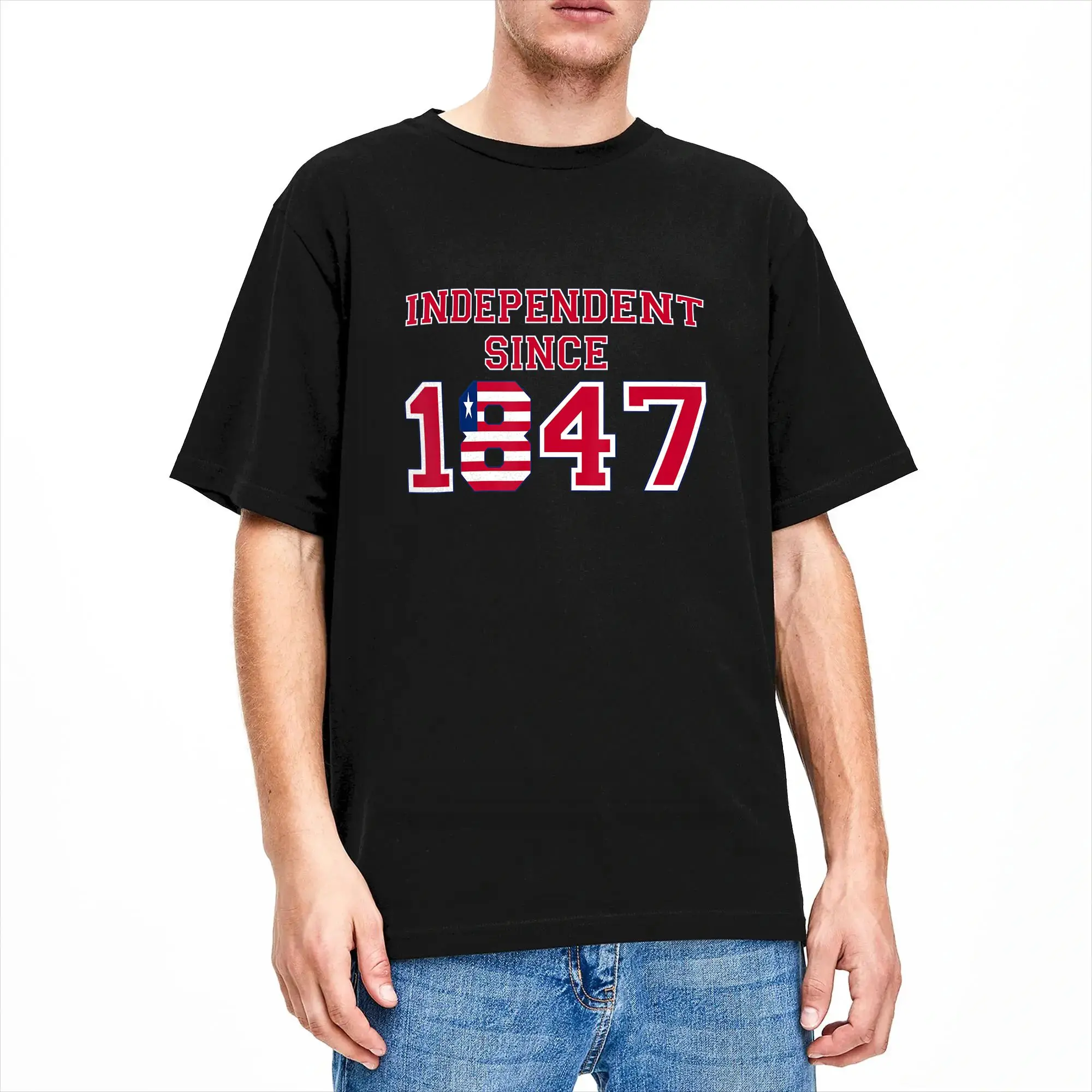 Men's T-Shirts Liberia Independent Since 1847 Vintage Cotton Tees Short Sleeve  T Shirt Round Neck Clothes Birthday Gift