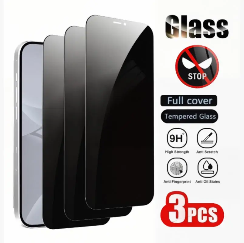 Kit com 3 Películas de Vidro Anti-Espião para iPhone 17 Air 13 12 11 14 16 15 Pro Max XS Max X XR 6 7Plus SE - Proteção de Privacidade