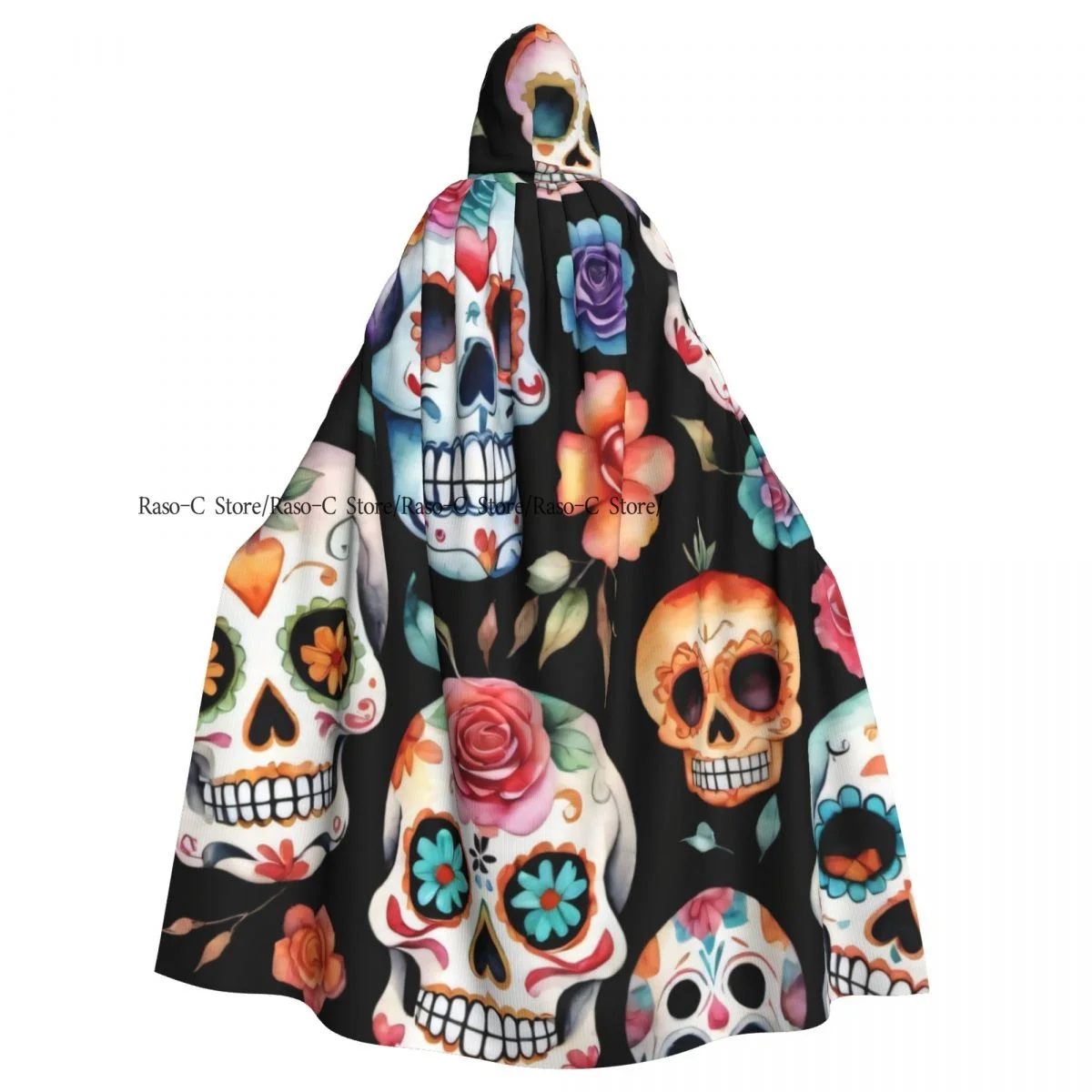 Long Cape Cloak Portrait Of Woman With Skull Day Of The Dead Hooded Cloak Coat Autumn Hoodies