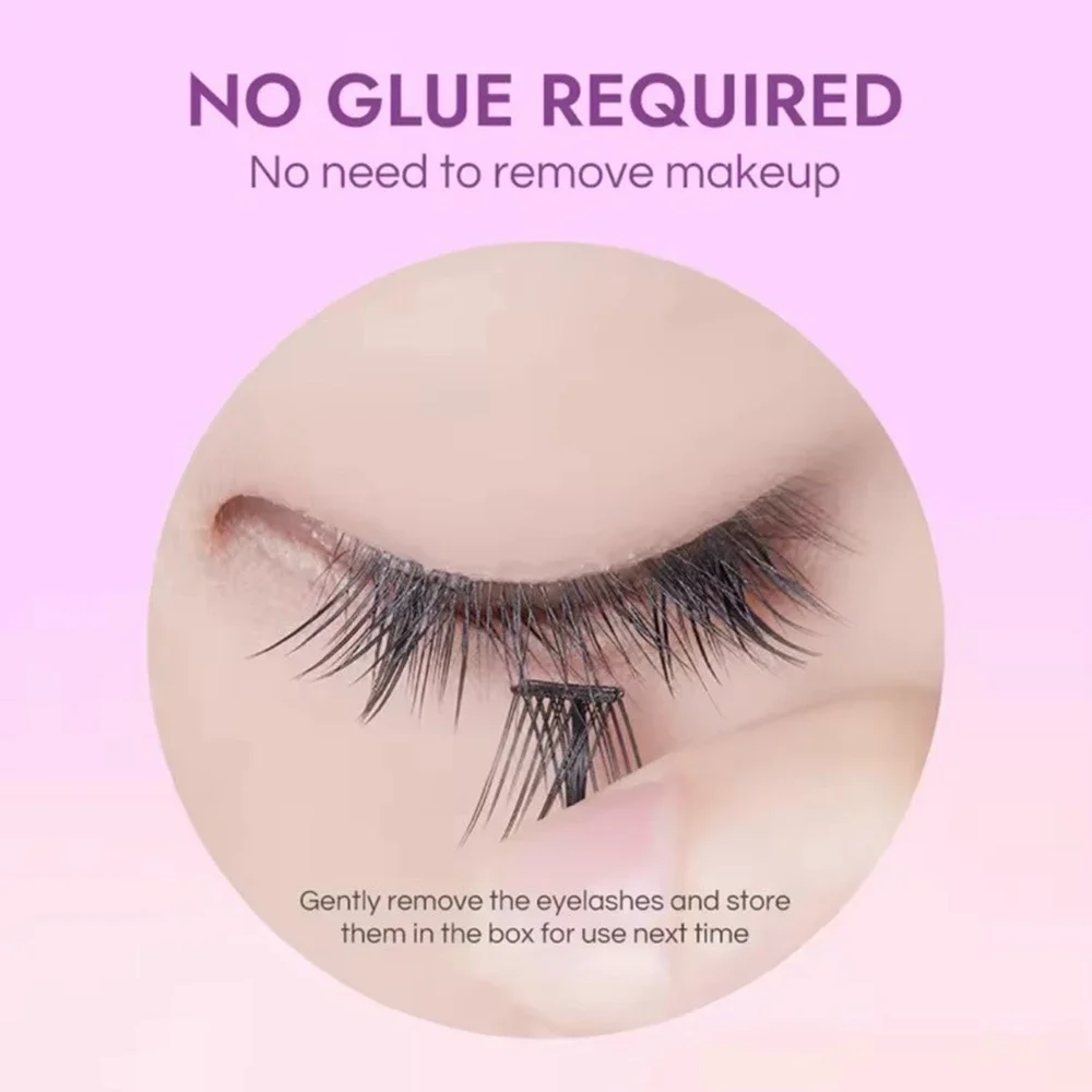 Press on Self Adhesive Cluster Lashes No Glue Needed Natural Look Segmented Eyelashes Reusable Black