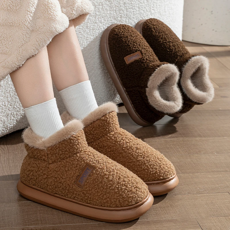 Winterhausschuhe für Damen und Herren, dicke Sohle, Plüsch, knöchelhohe Stiefel, lässige, warme Hausschuhe für drinnen und draußen, rutschfeste Paar-Schneestiefel. – Detail 4