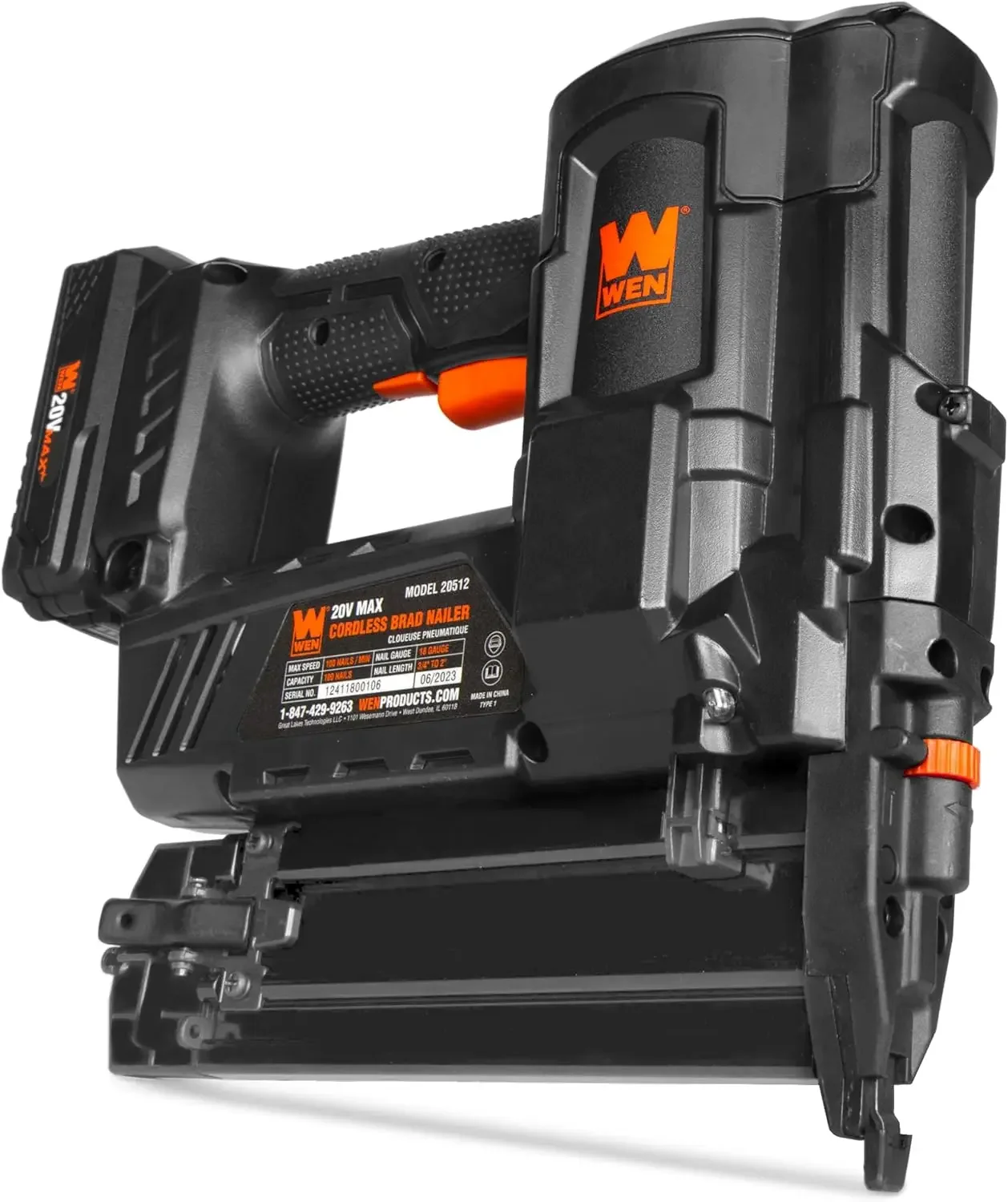 Imagem -02 - Wen 20v Max Cordless Brad Nailer de 18 Calibres com Bateria de 20ah e Carregador 20512