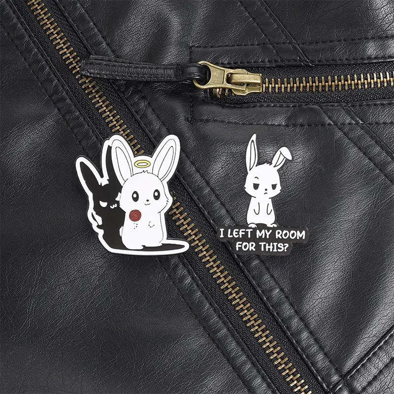 Angel Devil Shadow Rabbit Enamel Pin I Left My Room For This Brooch for Introverts and Social Anxiety Daily Wear