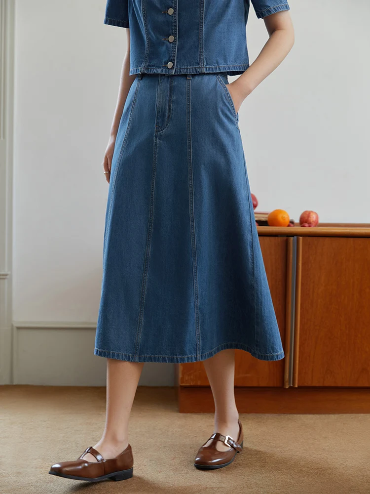 DUSHU Office Lady American Retro Denim Skirt Set For Summer 2023 New Short Tops For Women Loose Causal  Denim Set For Women