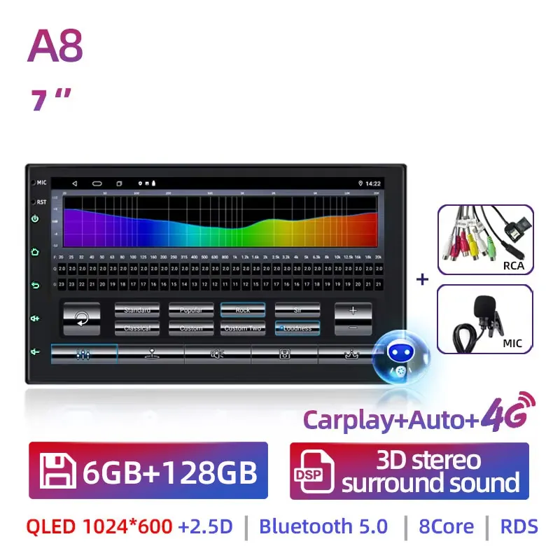 Ruancheng 8G 128G 2 Din Android 14 Autoradio GPS AI Carplay Auto Stereo Universele 7 "voor Volkswagen Nissan Hyundai Kia Toyota