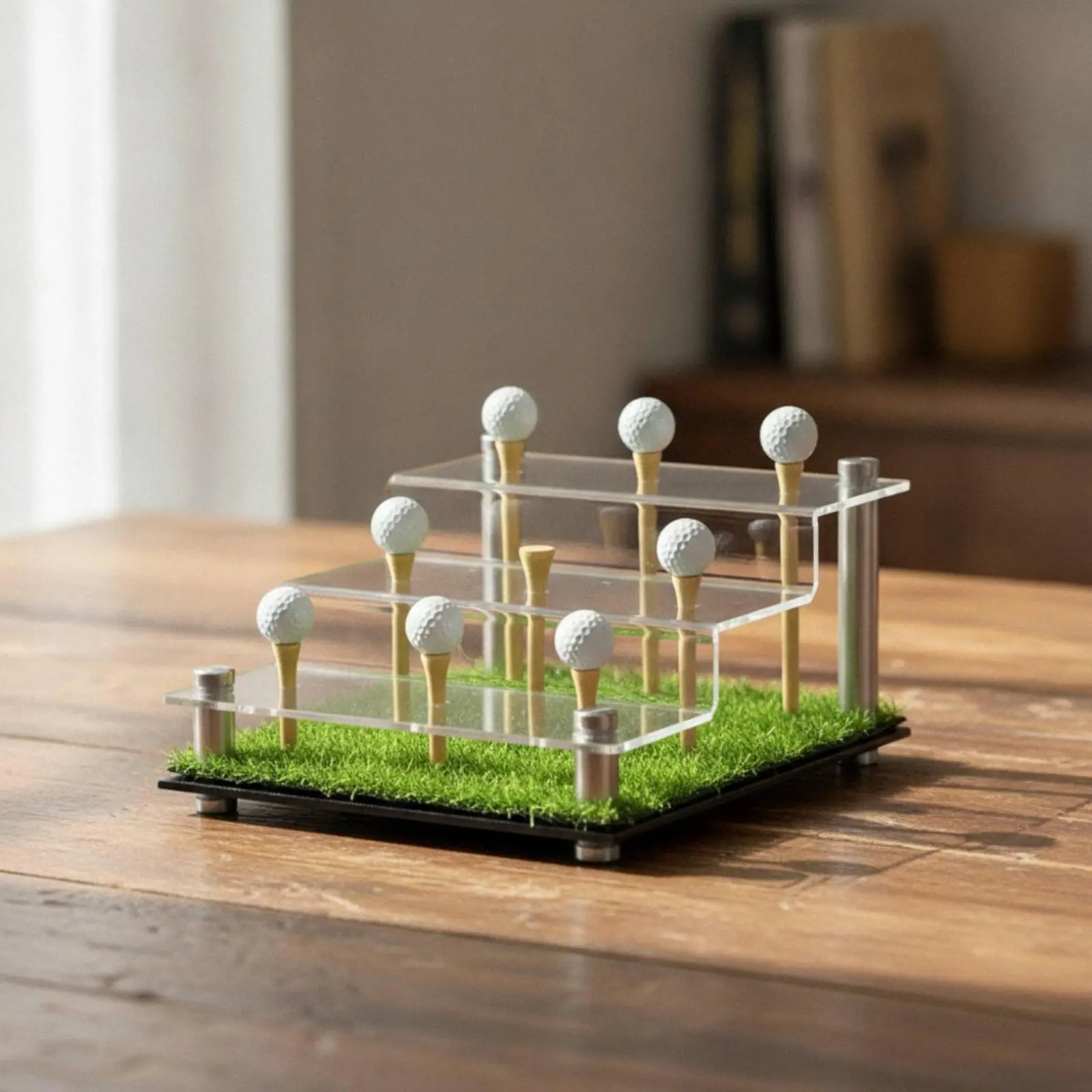 Acrylic Golf Ball Showcase for Autographed Memorabilia with Ebony Wood Base and Stepped Shelves