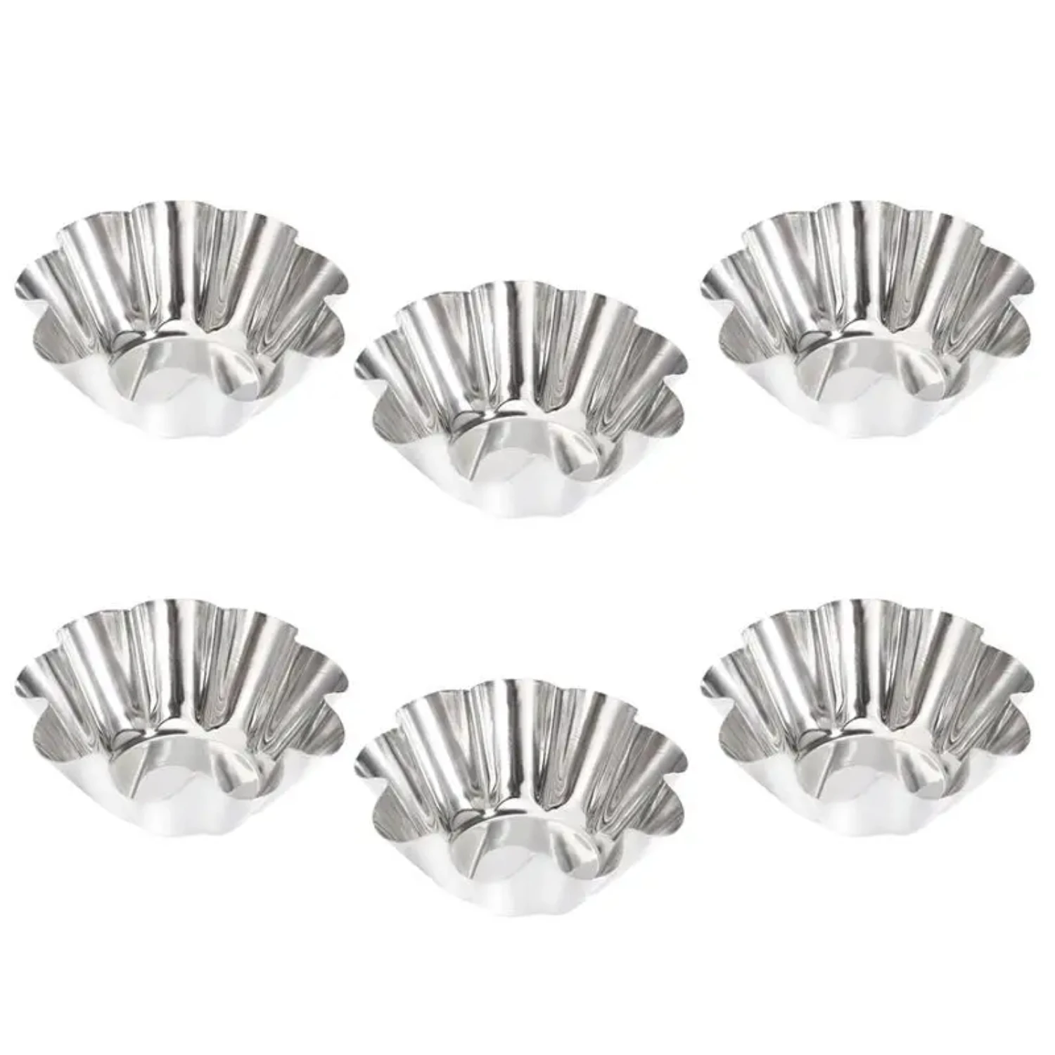 Delicate 6 pcs Stainless Steel Flower Cupcake Muffin Baking Cup Mold - Reusable and Useful Silver Tart Pans Bakeware for Kitchen