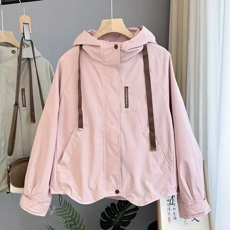 

2025Spring Short Hooded Coat Women's Autumn New Windbreaker Jacket Female Fashion Casual Outerwear Loose Joker Overwear Tide Top