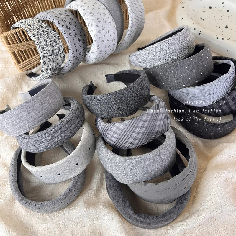 Headband Muted Gray Cloth Wide Band Leopard Floral High Crown Women Fall Winter Daily Multi Style Hair Accessory Lightweight